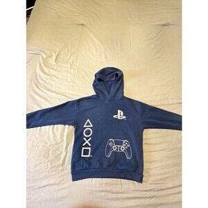 PlayStation Boys Hoodie Sweatshirt Size 6 7 Navy Blue Controller Logo Graphics